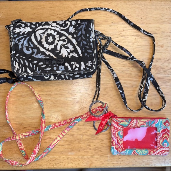Vera Bradley Handbags - Vera Bradley Black and White Floral Crossbody Bag with Colorful ID Holder